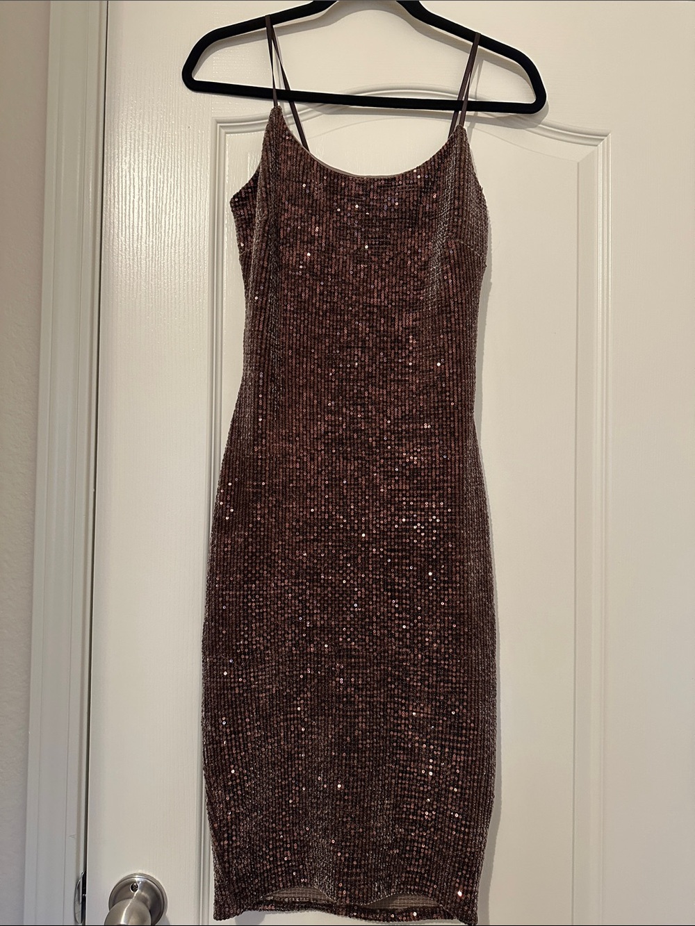 JLUXLABEL Brown Sequin Midi Slip Dress